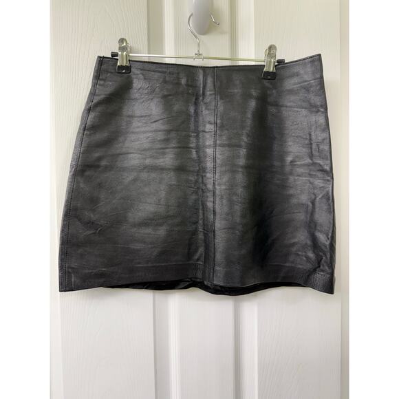 Bebe Vintage 100% genuine leather black lined mini skirt size 6 - Picture 1 of 4